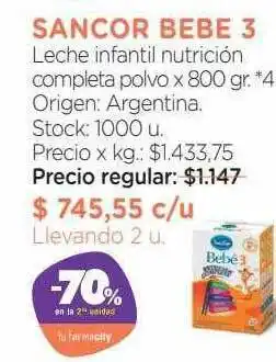 Farmacity Sandor Bebe 3 Leche Infantil Nutrición Completa Polvo oferta