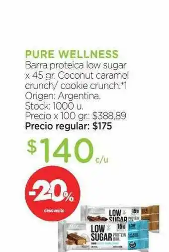 Farmacity Pure Wellness Barra Proteica Low Sugar -20% Descuento oferta