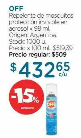 Off Repelente De Mosquitos Protección Invisible En Aerosol -15% Descuento