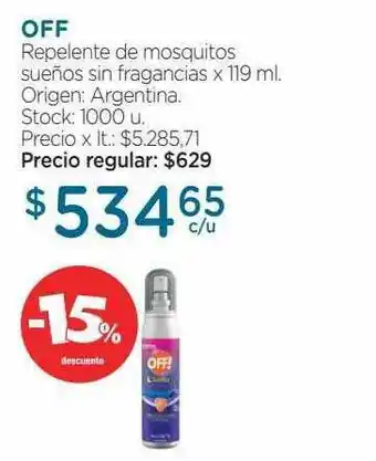 Farmacity Off Repelente De Mosquitos Sueños Sin Fragancias -15% Descuento oferta