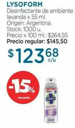 Farmacity Lysoform Desinfectante De Ambiente Lavanda x 55ml oferta