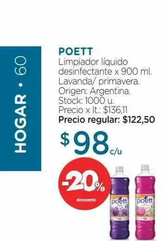 Farmacity Poett Limpiador Líquido Desinfectante -20% Descuento oferta