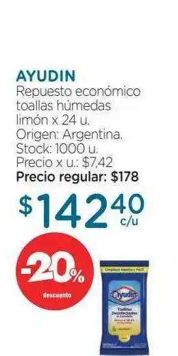 Farmacity Ayudin Repuesto Económico Toallas Húmedas Limón -20% Descuento oferta