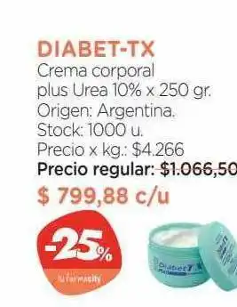 Farmacity Diabet-tx Crema Corporal Plus Urea 10% x 250gr oferta