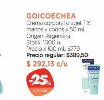 Farmacity Goicoechea Crema Corporal Diabet Tx Manos Y Codos x 50ml oferta