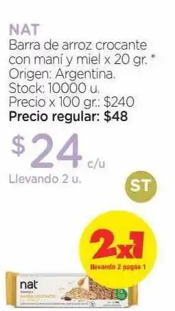 Farmacity Nat Barra De Arroz Crocante Con Maní Y Miel x 20gr oferta