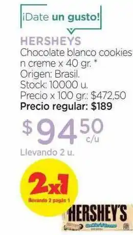 Farmacity Hersheys Chocolate Blanco Cookies N Creme x 40gr oferta
