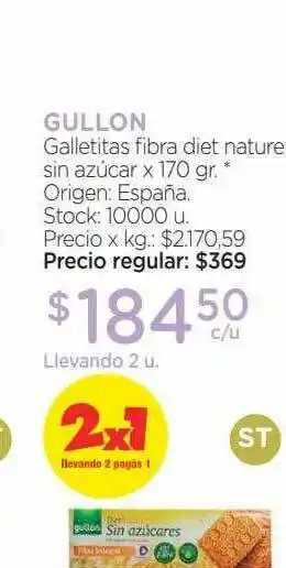 Farmacity Gullon Galletitas Fibra Diet Nature Sin Azúcar x 170gr oferta