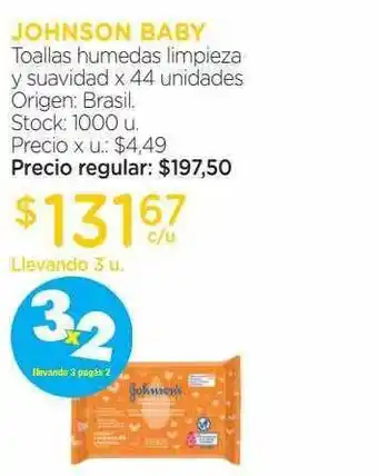 Farmacity Johnson Baby Toallas Humedas Limpieza Y Suavidad X 44 Unidades oferta