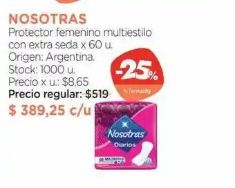Farmacity Nosotras Protector Femenino Multiestilo Con Extra Seda x 60u oferta