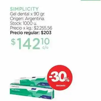 Farmacity Simplicity Gel Dental x 90gr oferta