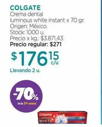 Farmacity Colgate Crema Dental Luminous White Instant x 70gr oferta