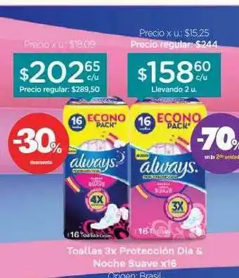 Farmacity Toallas 3x Protección Dia & Noche Suave X16 oferta