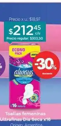 Farmacity Toallas Femeninas Ultrafinas Día Seca X16 oferta