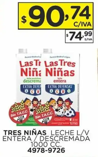 Hipermay Tres Niñas Leche L/V Entera / Descremada 1000 cc. oferta