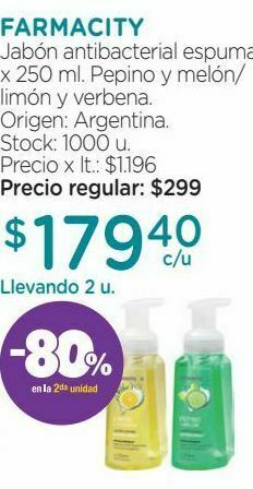 Farmacity Jabón espuma antibacterial para manos pepino & melón x 250 ml oferta