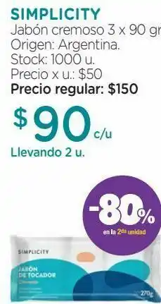 Farmacity Pack jabón cremoso simplicity hidratación y suavidad x 3 un oferta
