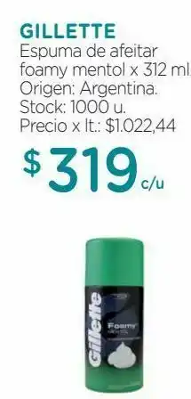Farmacity Espuma de afeitar gillette foamy mentol x 322 ml oferta