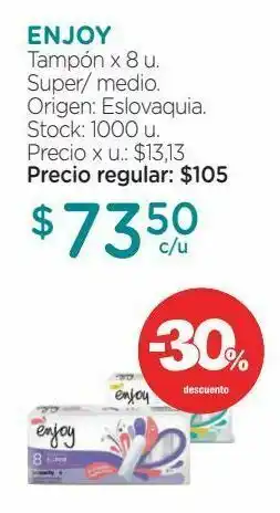Farmacity Tampones biodegradables enjoy súper flujo intenso x 8 un oferta