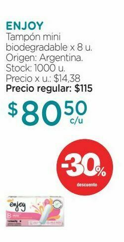 Farmacity Tampones biodegradables enjoy mini flujo leve a moderado x 8 un oferta