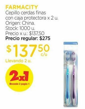 Farmacity Cepillo dental farmacity cerdas finas con capuchón x 2 un oferta