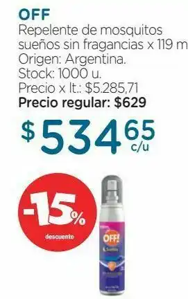 Farmacity Repelente de mosquitos sueños sin fragancias x 119 ml. oferta
