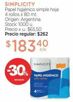 Farmacity Papel higiénico simple hoja 4 rollos x 80 mt. oferta