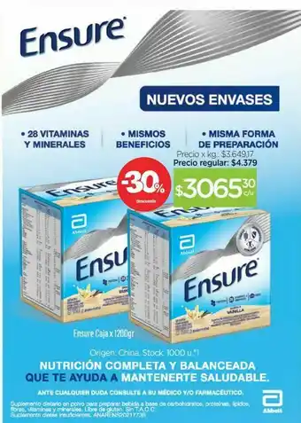 Farmacity Suplemento dietario polvo ensure vainilla x 1200 g oferta