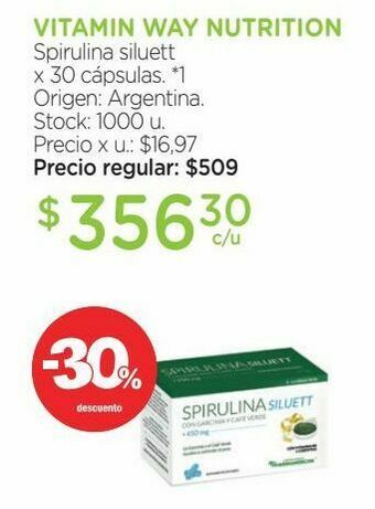 Farmacity Suplemento dietario vitamin way spirulina siluett x 60 cápsulas oferta