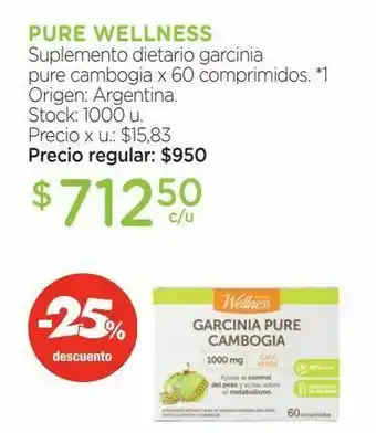 Suplemento dietario pure wellness garcinia pure cambogia x 500 g x 60 un