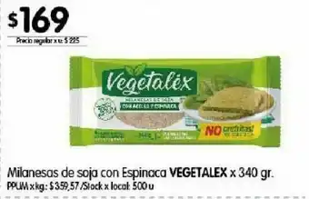 Disco Milanesas de soja con espinaca vegetalex x 340 gr oferta
