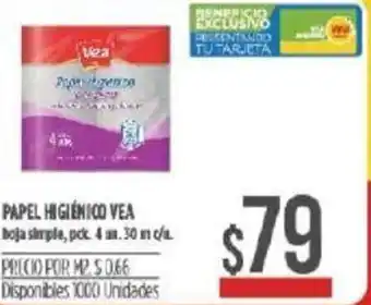 Supermercados Vea Vea Higiénico Papel pck. 4un, 30 m c/u oferta