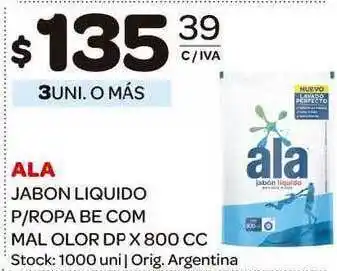 Carrefour Maxi Ala Jabon Liquido P- Ropa Be Com Mal Olor 800cc oferta