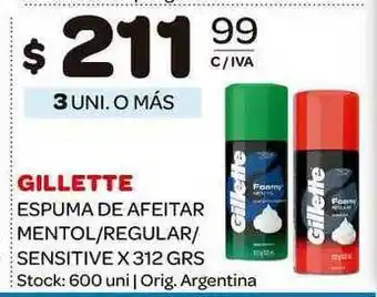 Carrefour Maxi Gillette Espuma De Affeitar Mentol - Regular - Sensitive 312grs oferta