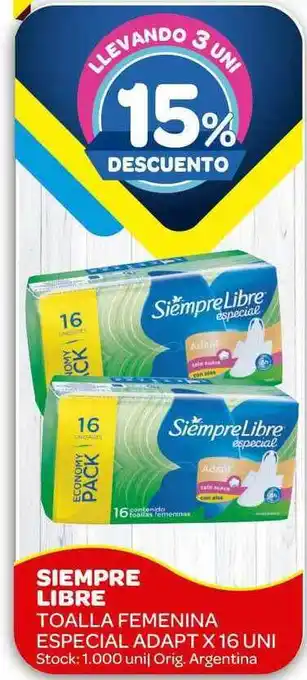 Carrefour Maxi Siempre Libre Toalla Femenina Especial Adapt 16uni oferta