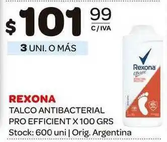 Carrefour Maxi Rexona Talco Antibacterial Pro Efficient x 100grs oferta