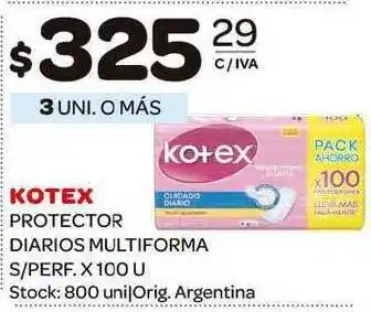 Carrefour Maxi Kotex Protector Diarios Multiforma S-perf. 100u oferta