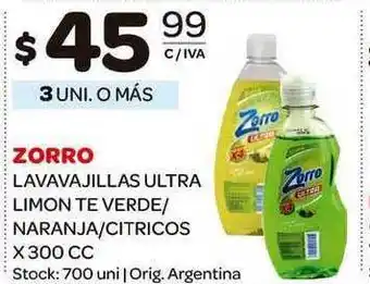Carrefour Maxi Zorro Lavavajillas Ultra Limon Te Verde - Naranja - Citricos x 300cc oferta