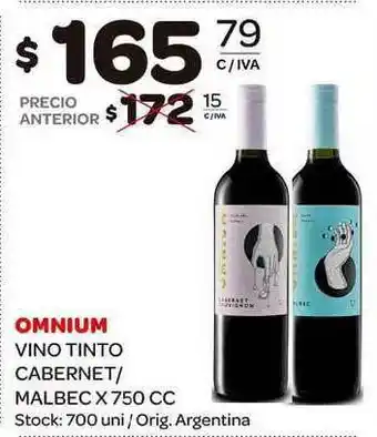 Carrefour Maxi Omnium Vino Tinto Cabernet Malbec 750cc oferta