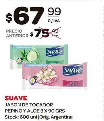 Carrefour Maxi Suave Jabon De Tocador Pepino Y Aloe 3 x 90grs oferta