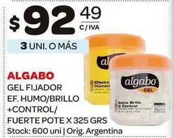 Carrefour Maxi Algabo Gel Fijador Ef. Humo - Brillo + Control - Fuerte Pote 325grs oferta