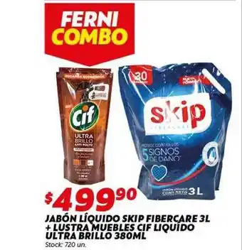 Ferniplast Skip Jabón Líquido Fibercare + Lustra Muebles Cif Liquido Ultra Brillo 380ml oferta