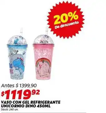 Vaso Con Gel Refrigerante Unicornio Dino 450ml