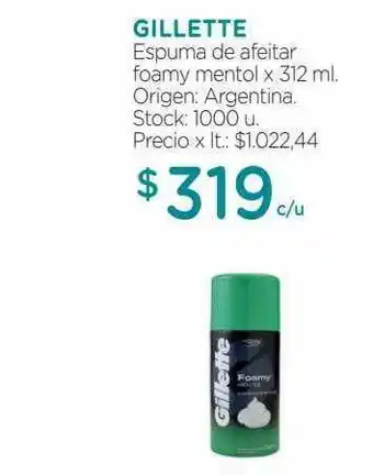 Farmacity Gillette Espuma De Afeitar Foamy Mento x 312ml oferta