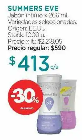 Farmacity Summers Eve Jabón íntimo x 266ml oferta