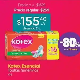 Farmacity Kotex Esencial Taollas Femeninas -80% Dto En La 2da Unidad oferta
