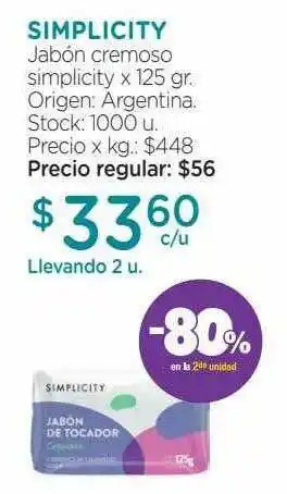 Farmacity Simplicity Jabón Cremoso Simplicity x 125gr oferta