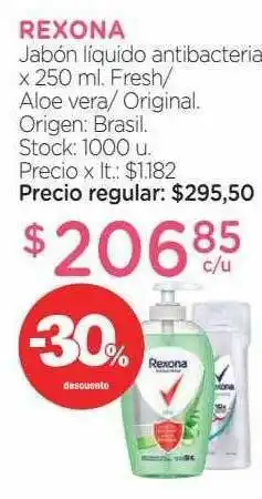 Farmacity Rexona Jabón Líquido Antibacteria x 250ml oferta
