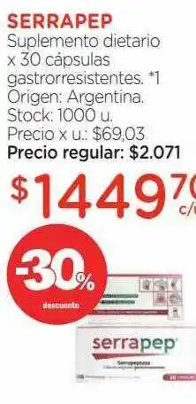 Farmacity Serrapep Suplemento Dietario X 30 Cápsulas -30% De Descuento oferta