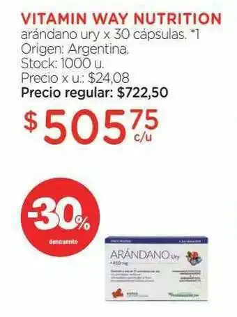 Farmacity Vitamin Way Nutrition Arándano Ury X 30 Cápsulas -30% De Descuento oferta
